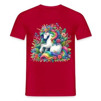 Fleur de licorne à crinière arc-en-ciel - T-shirt homme - rouge - Devant - AI Model Male 178 dark (178cm)