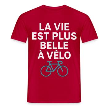 Life Is More Beautiful On Bike Cycling Humor - Men's T-Shirt - red - Front - AI Model Male 178 dark (178cm)