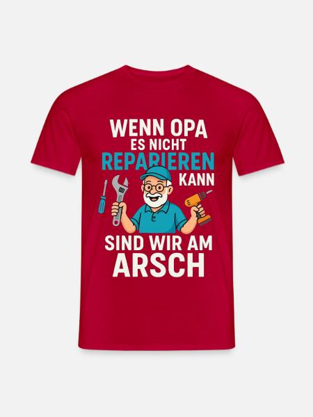 Lustiger Handwerker-Spruch mit Opa Reparaturheld - Männer T-Shirt - Rot