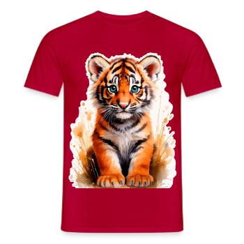 Petit tigre - T-shirt homme - rouge - Devant - AI Model Male 178 dark (178cm)