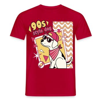 Retro 90s Dog in Sunglasses - Men's T-Shirt - red - Front - AI Model Male 178 dark (178cm)