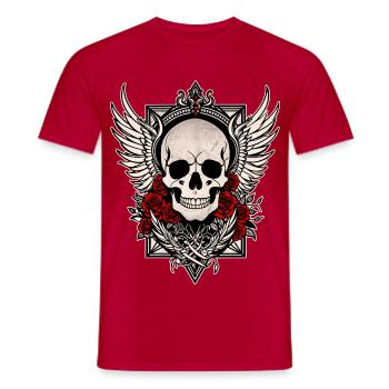 Skull skull angel wings red roses goth - Men's T-Shirt - red - Front - AI Model Male 178 dark (178cm)