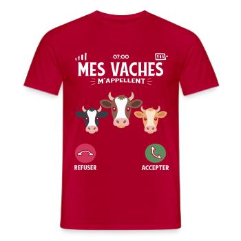 My cows call me farmer and breeding humor - Men's T-Shirt - red - Front - AI Model Male 178 dark (178cm)