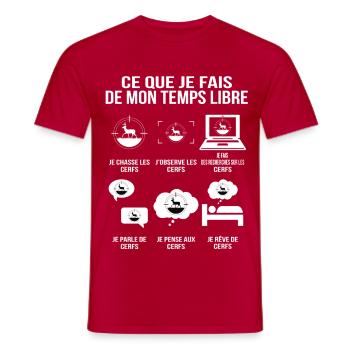 Was ich in meiner Freizeit mache: Jägerhumor - Männer T-Shirt - Rot - Vorne - AI Model Male 178 dark (178cm)