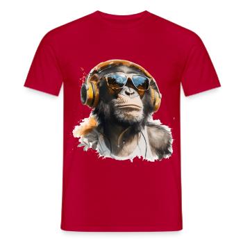 Singe avec écouteurs et lunettes de soleil - T-shirt homme - rouge - Devant - AI Model Male 178 dark (178cm)