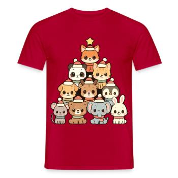 Christmas Animals Pyramid – Sweet Xmas Animal Friends - Men's T-Shirt - red - Front - AI Model Male 178 dark (178cm)