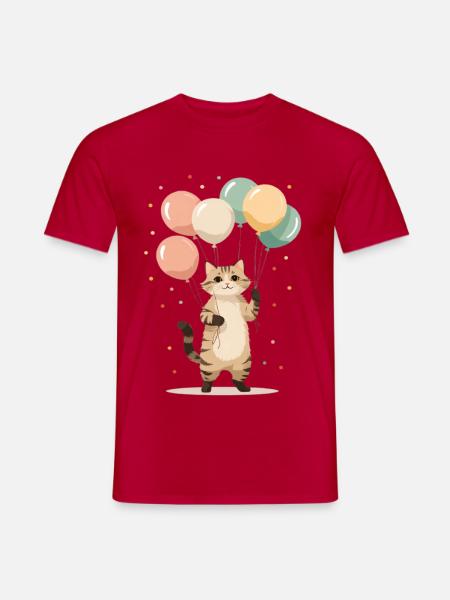 Katze mit bunten Ballons - Männer T-Shirt - Rot