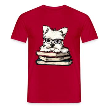 Un joli Westie Dog Reading Book avec des lunettes - T-shirt homme - rouge - Devant - AI Model Male 178 dark (178cm)