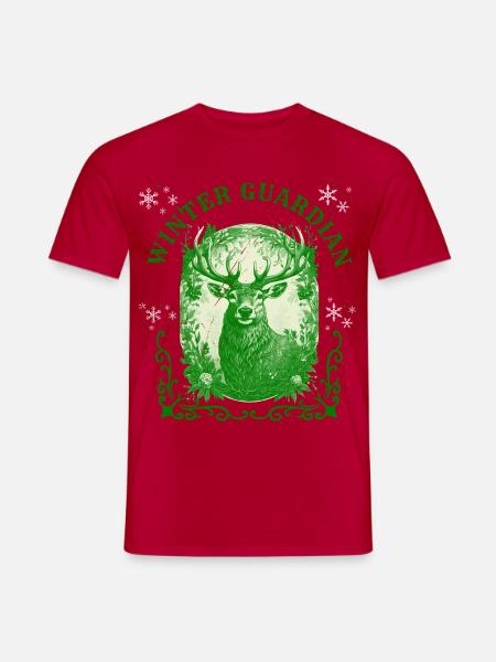 Green Winter Guardian Stag Woodcut - Männer T-Shirt - Rot