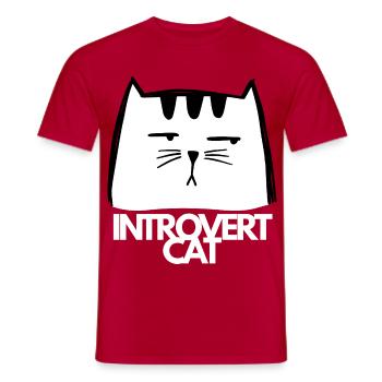Chat Introvert Tête Minimaliste NB - T-shirt homme - rouge - Devant - AI Model Male 178 dark (178cm)