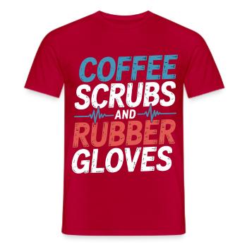 Coffee scrub and rubber gloves - Men's T-Shirt - red - Front - AI Model Male 178 dark (178cm)