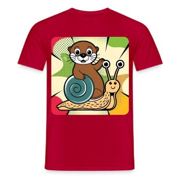 Otter on Snail – Pop Art - Men's T-Shirt - red - Front - AI Model Male 178 dark (178cm)