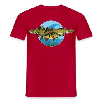 Perch, pike, zander, predator, fishing - Men's T-Shirt - red - Front - AI Model Male 178 dark (178cm)