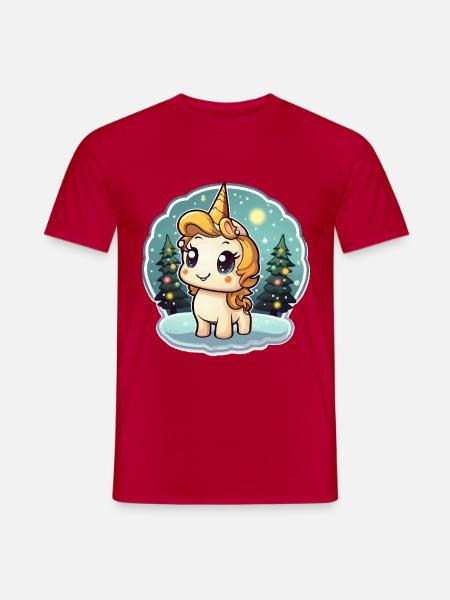Winterzauber Einhorn im Schneewald - Männer T-Shirt - Rot