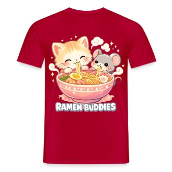 Ramen Buddies Cat Noodles Kawaii - Men's T-Shirt - red - Front - AI Model Male 178 dark (178cm)