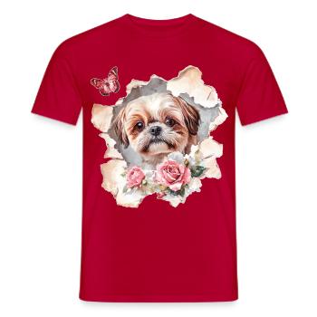 Shih Tzu mit Schmetterling - Männer T-Shirt - Rot - Vorne - AI Model Male 178 dark (178cm)