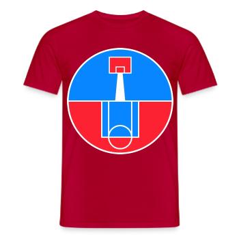 Rundes Basketballfeld-Abzeichen - Männer T-Shirt - Rot - Vorne - AI Model Male 178 dark (178cm)
