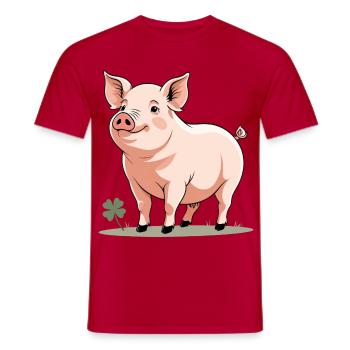 Cuddly Spring Pig Cartoon - Men's T-Shirt - red - Front - AI Model Male 178 dark (178cm)