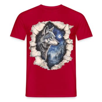 Wolf mit Sternenhimmel - Männer T-Shirt - Rot - Vorne - AI Model Male 178 dark (178cm)