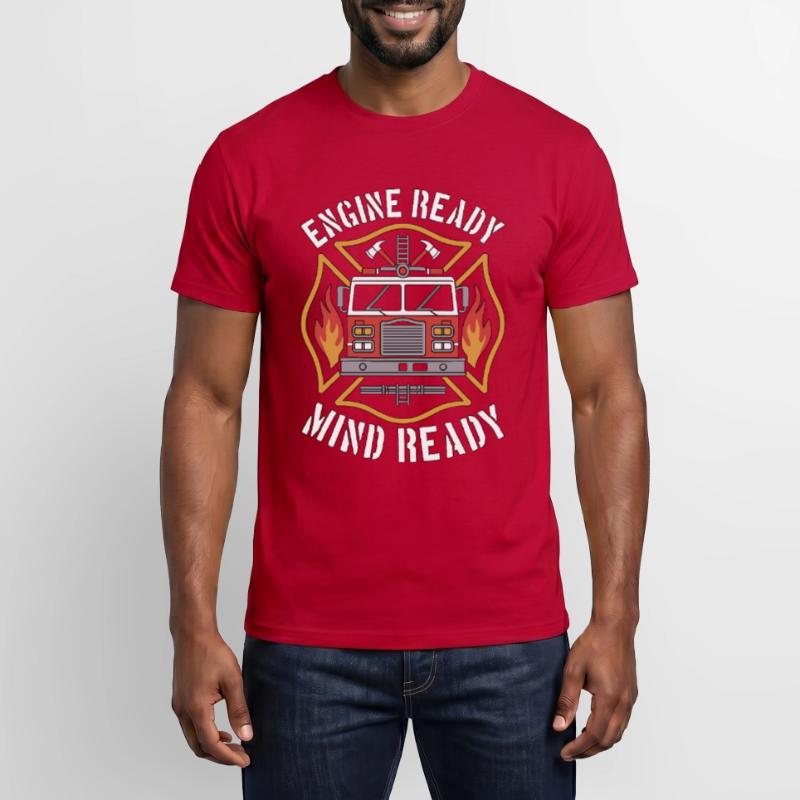 Fire Engineer Engine Ready Mind Ready Firefighting T-shirt homme