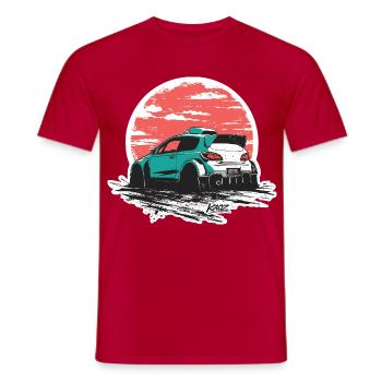 Teal Rally Car Sonnenuntergangs-Sketch - Männer T-Shirt - Rot - Vorne - AI Model Male 178 dark (178cm)