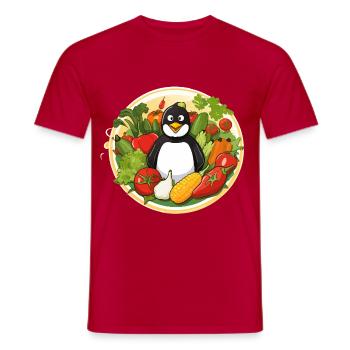 Pinguin im Gemüseparadies - Männer T-Shirt - Rot - Vorne - AI Model Male 178 dark (178cm)
