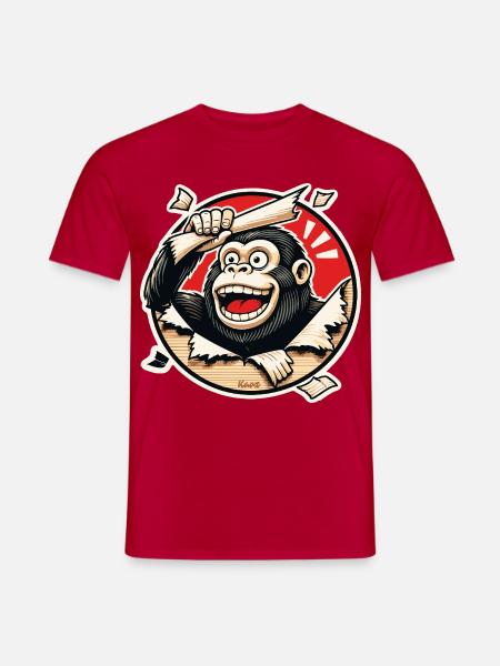 Affe beim Papier abreißen - Männer T-Shirt - Rot