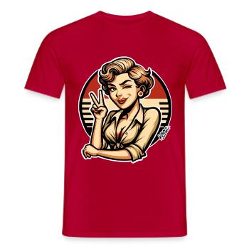 Retro-Pinup zwinkernde Peace-Zeichen-Kunst - Männer T-Shirt - Rot - Vorne - AI Model Male 178 dark (178cm)