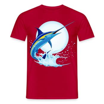 Blauer Marlin-Schwertfisch springt aus dem Ozean - Männer T-Shirt - Rot - Vorne - AI Model Male 178 dark (178cm)