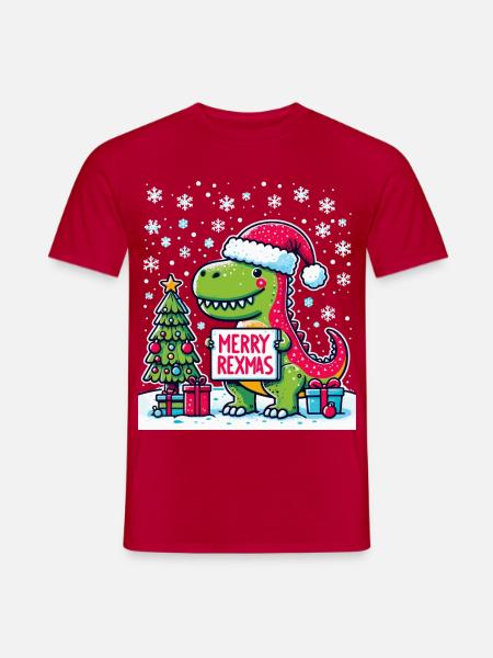 Frohe Rexmas, Dinoweihnachten für Dinosaurierliebhaber - Männer T-Shirt - Rot