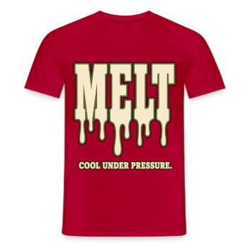 MELT – Refroidir sous pression | Humour sur le stress - T-shirt homme - rouge - Devant - AI Model Male 178 dark (178cm)