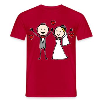 Dessin animé du couple de mariés joyeux - T-shirt homme - rouge - Devant - AI Model Male 178 dark (178cm)
