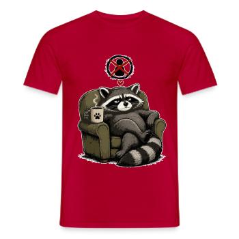 Coffee loving raccoon in armchair - Men's T-Shirt - red - Front - AI Model Male 178 dark (178cm)