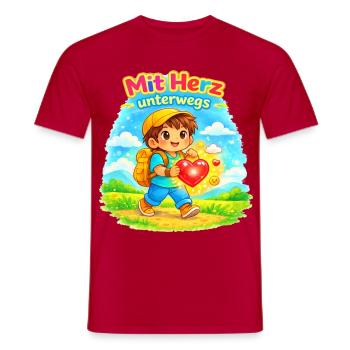  Mit Herz unterwegs - macht die Welt besser - Männer T-Shirt - Rot - Vorne - AI Model Male 178 dark (178cm)