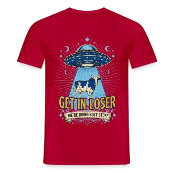 Funny Meme Get In Loser Were Doing Butt - Men's T-Shirt - red - Front - AI Model Male 178 dark (178cm)