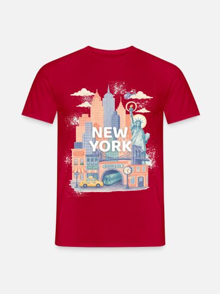 New York Watercolor Skyline - Männer T-Shirt - Rot