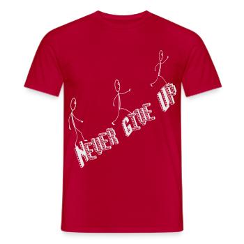 Never give up, Spruch Lauf weiter Strichmännchen  - Männer T-Shirt - Rot - Vorne - AI Model Male 178 dark (178cm)