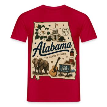 Autocollant vintage de la fierté de l’État de l’Alabama illustré - T-shirt homme - rouge - Devant - AI Model Male 178 dark (178cm)