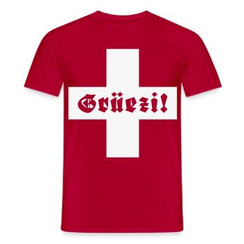 Grüezi (Schweiz / Fraktur / Schweizerfahne) - Männer T-Shirt - Rot - Vorne - AI Model Male 178 dark (178cm)