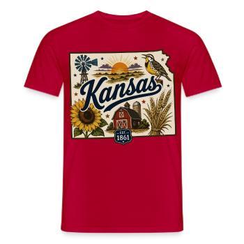 Kansas Sunflower State Vintage Reiseaufkleber - Männer T-Shirt - Rot - Vorne - AI Model Male 178 dark (178cm)