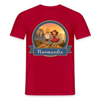 Kek & Ina en Normandie - Souvenir de France - T-shirt homme - rouge - Devant - AI Model Male 178 dark (178cm)