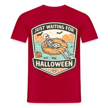 Attendant l’anticipation du squelette d’Halloween - T-shirt homme - rouge - Devant - AI Model Male 178 dark (178cm)