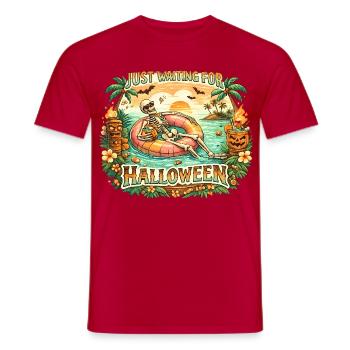 Attendant l’anticipation du squelette d’Halloween - T-shirt homme - rouge - Devant - AI Model Male 178 dark (178cm)