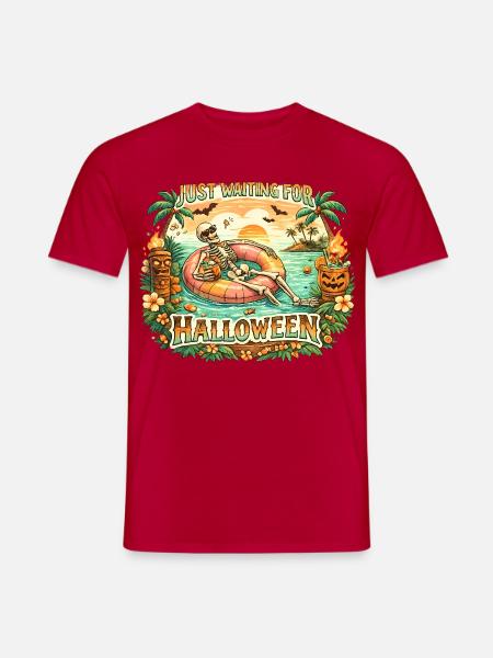 Attendant l’anticipation du squelette d’Halloween - T-shirt homme - rouge