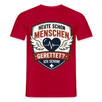 Rettungshelden Badge: Heute Schon Gerettet - Männer T-Shirt - Rot - Vorne - AI Model Male 178 dark (178cm)