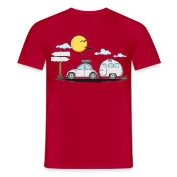 Wohnwagen mit Wunschtext – Perfekt für den Ruhesta - Männer T-Shirt - Rot - Vorne - AI Model Male 178 dark (178cm)
