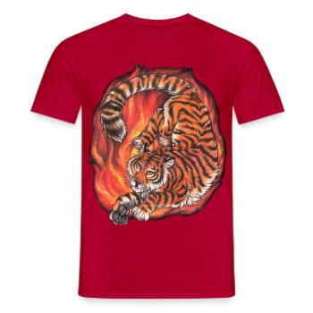 Cooler Tiger im Spruch vor Feuer Element Motiv - Männer T-Shirt - Rot - Vorne - AI Model Male 178 dark (178cm)