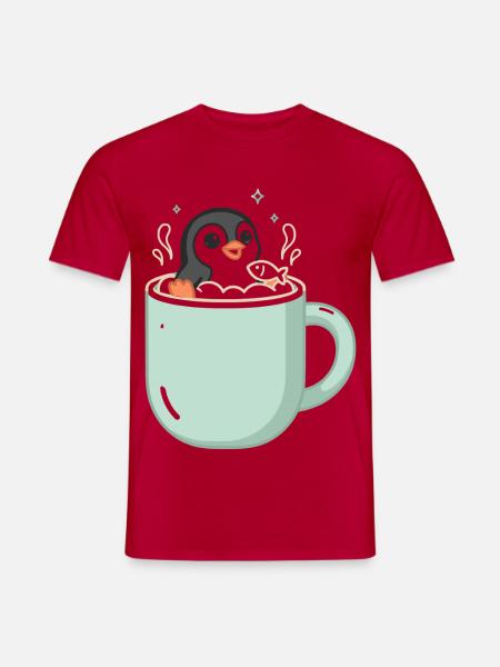 Pinguin In Tasse Mit Fischmotiv - Männer T-Shirt - Rot