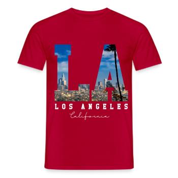 LA Los Angeles Skyline Palmen Kalifornien - Männer T-Shirt - Rot - Vorne - AI Model Male 178 dark (178cm)