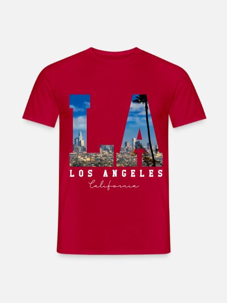 LA Los Angeles Skyline Palmen Kalifornien - Männer T-Shirt - Rot